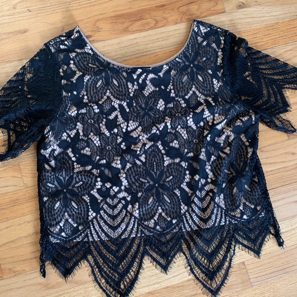 Black lace crop top.